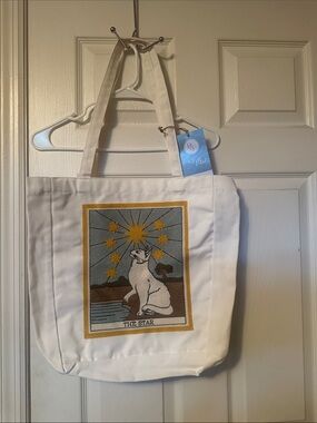 NWT White Canvas Tote Bag with Cat 'The Star' Motif